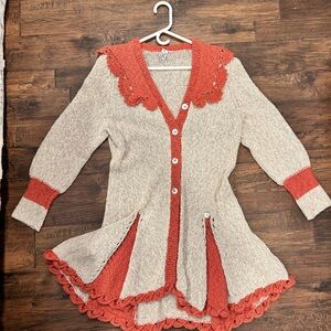 Dingle Linens Handmade Women's Cardigan with Burnt Orange and Beige Accents